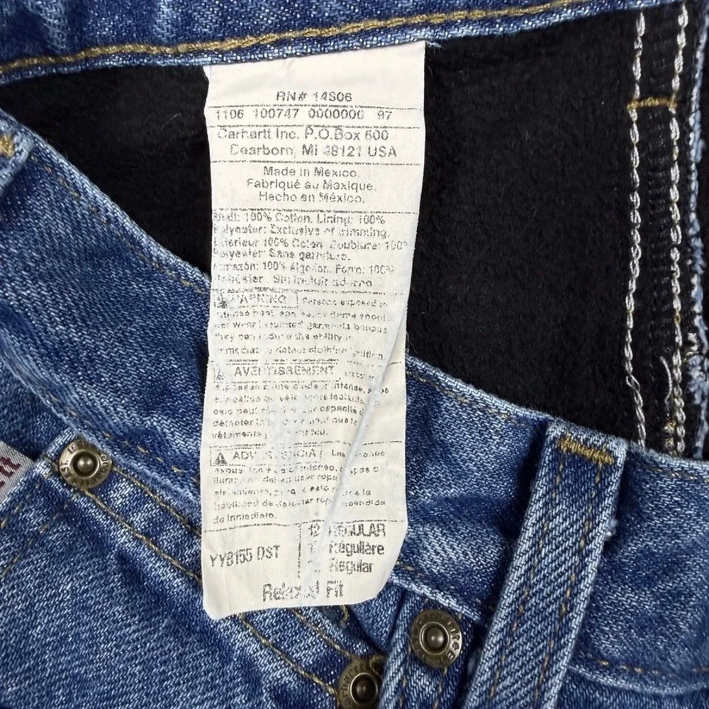 Carhartt Boys Fleece Lined Relaxed Fit Jeans Blue Denim Size 12 Regular YYB155
